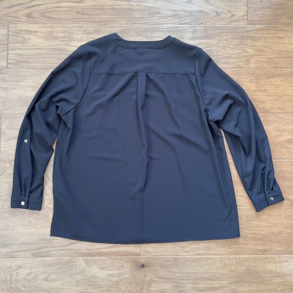 Susan Graver Shirt Size 16 Black Stretch Woven Button Front Long Sleeve Pockets - Picture 2 of 12